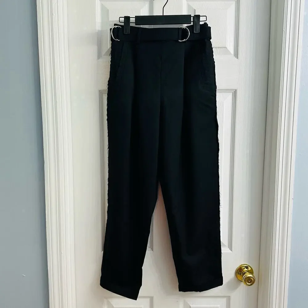 Aje Trousers Pants Cropped Ankle Black Wool Minimalist Work Academia 6 Small